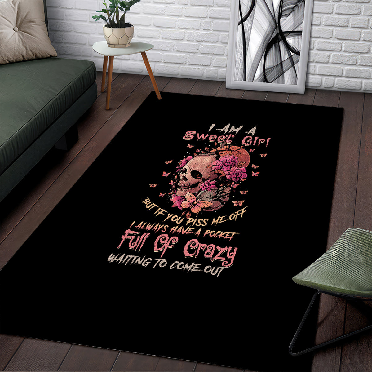 I Am A Sweet Girl Flower Skull Area Rug - Wonder Print Shop