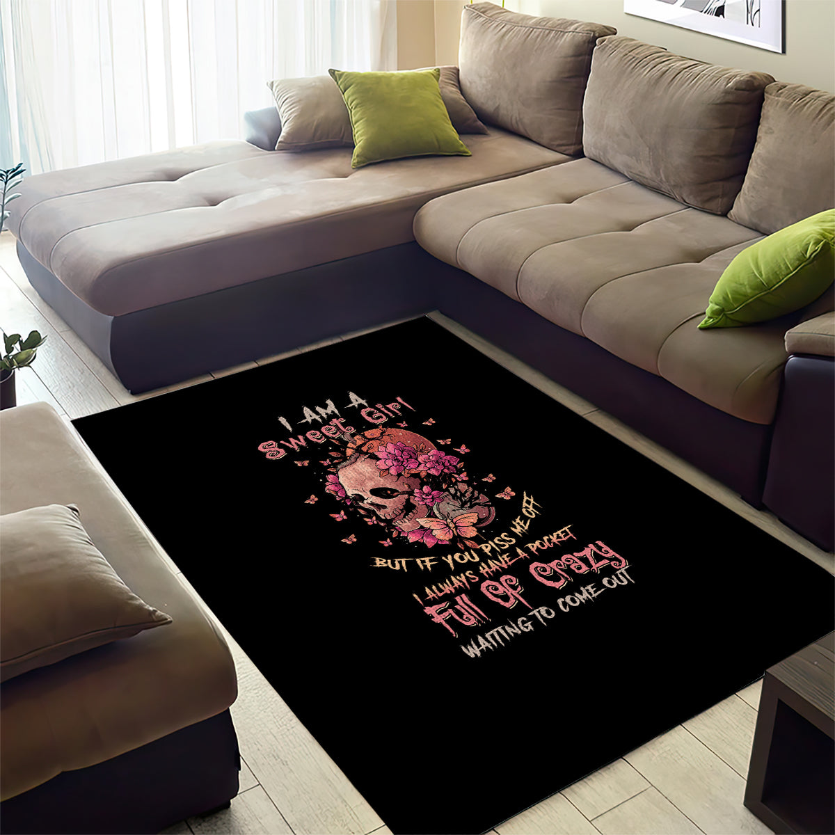 I Am A Sweet Girl Flower Skull Area Rug - Wonder Print Shop