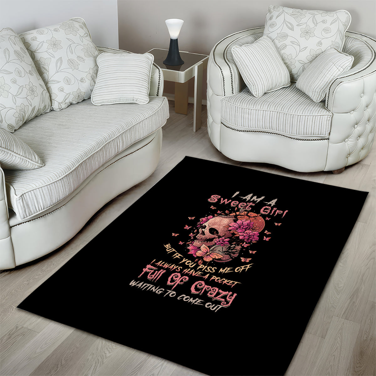 I Am A Sweet Girl Flower Skull Area Rug - Wonder Print Shop