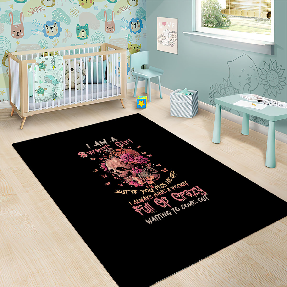 I Am A Sweet Girl Flower Skull Area Rug - Wonder Print Shop
