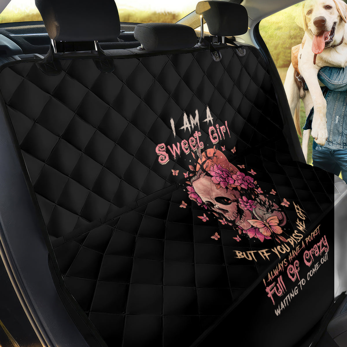 I Am A Sweet Girl Flower Skull Back Car Seat Cover - Wonder Print Shop