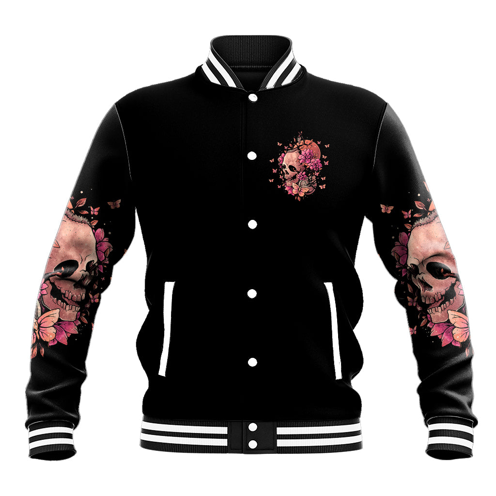 I Am A Sweet Girl Flower Skull Baseball Jacket - Wonder Print Shop