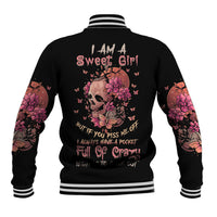 I Am A Sweet Girl Flower Skull Baseball Jacket - Wonder Print Shop