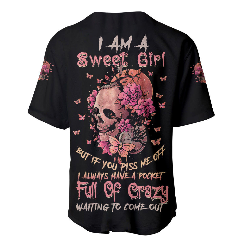 I Am A Sweet Girl Flower Skull Baseball Jersey - Wonder Print Shop