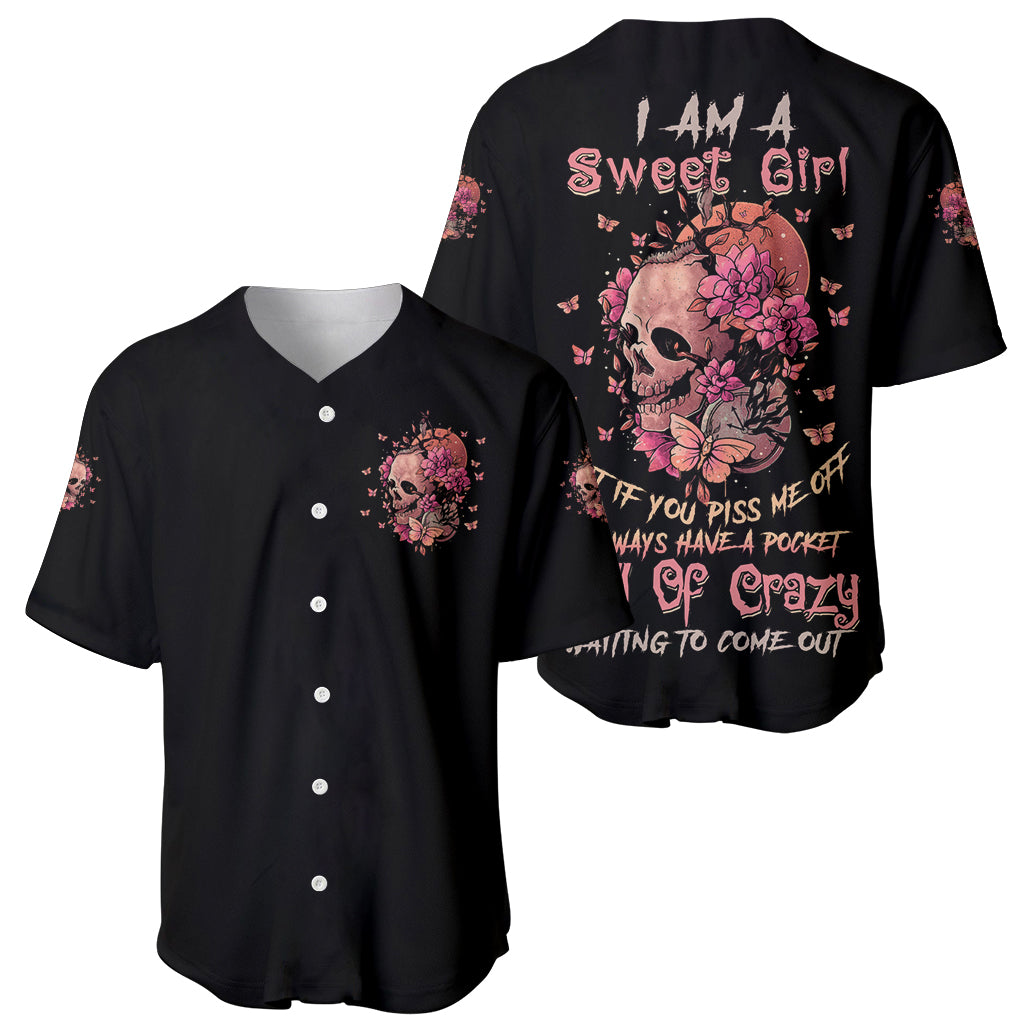 I Am A Sweet Girl Flower Skull Baseball Jersey - Wonder Print Shop