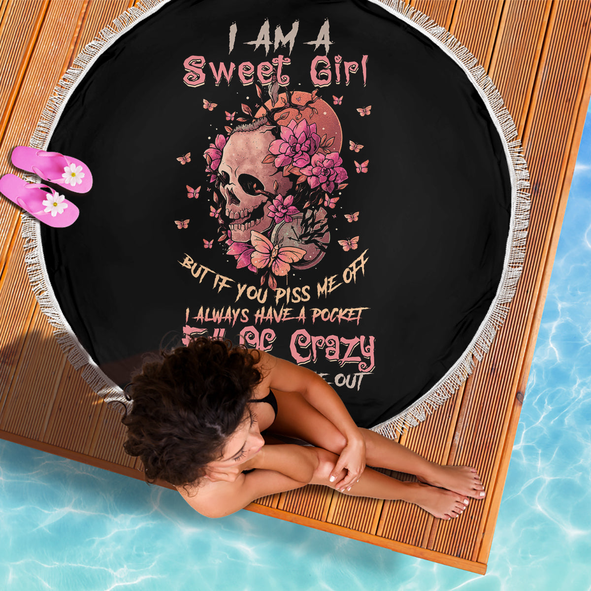 I Am A Sweet Girl Flower Skull Beach Blanket - Wonder Print Shop