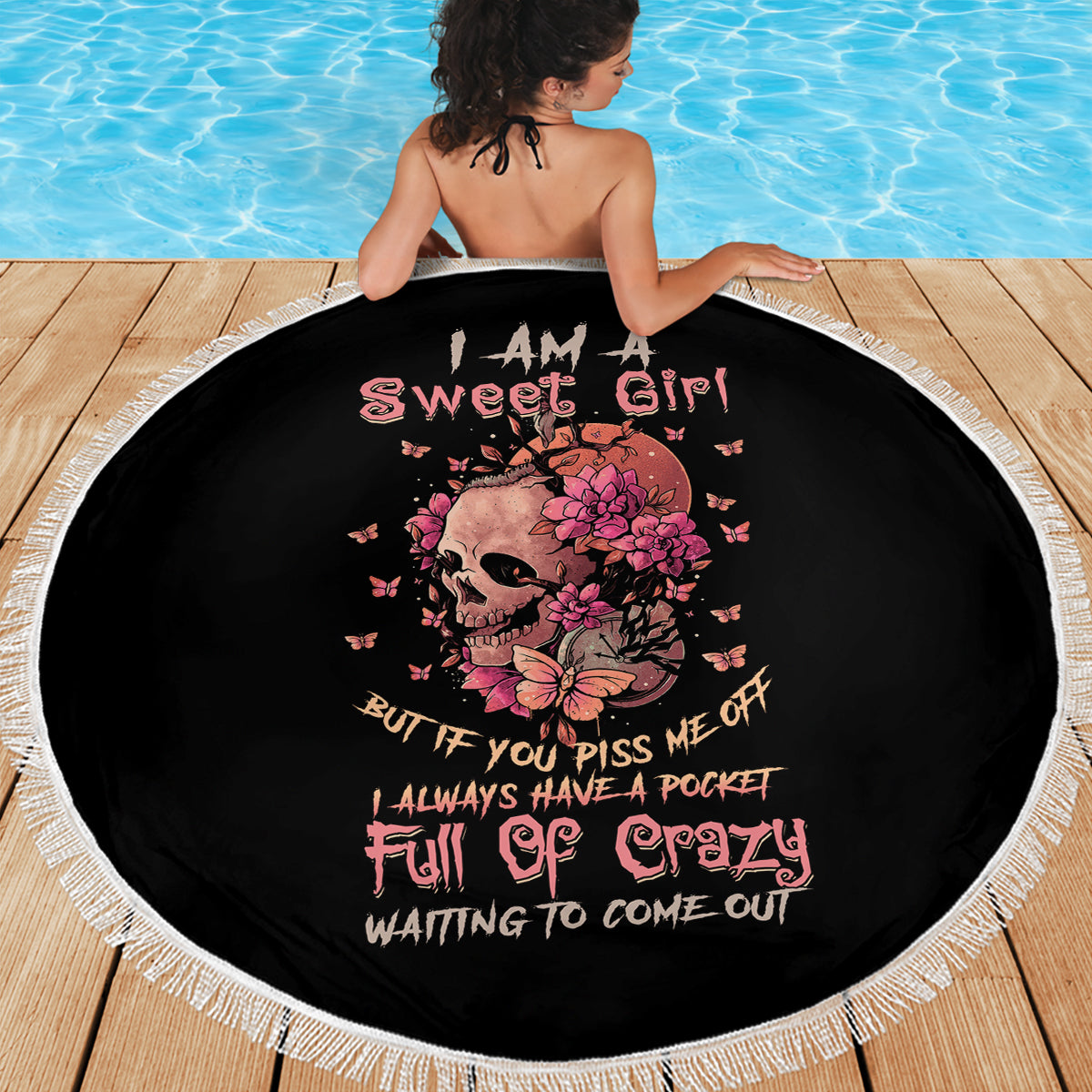 I Am A Sweet Girl Flower Skull Beach Blanket - Wonder Print Shop