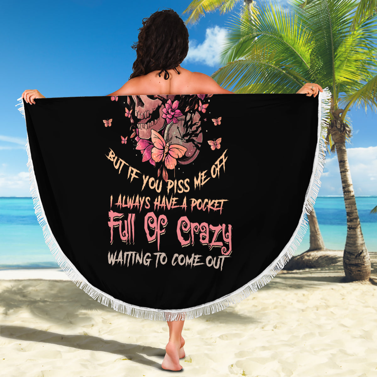 I Am A Sweet Girl Flower Skull Beach Blanket - Wonder Print Shop