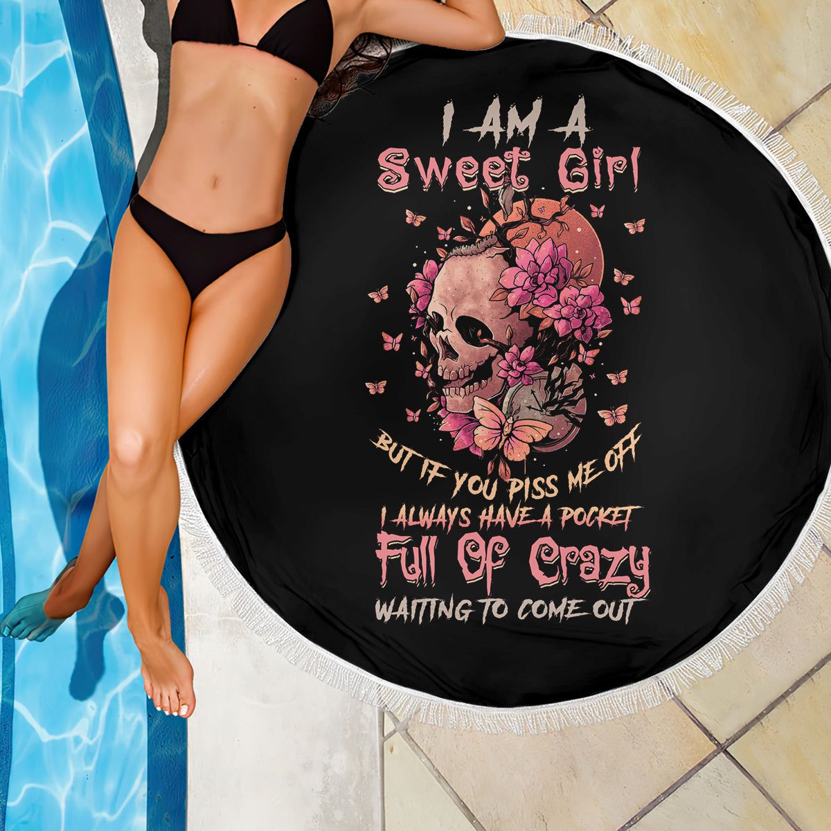 I Am A Sweet Girl Flower Skull Beach Blanket - Wonder Print Shop