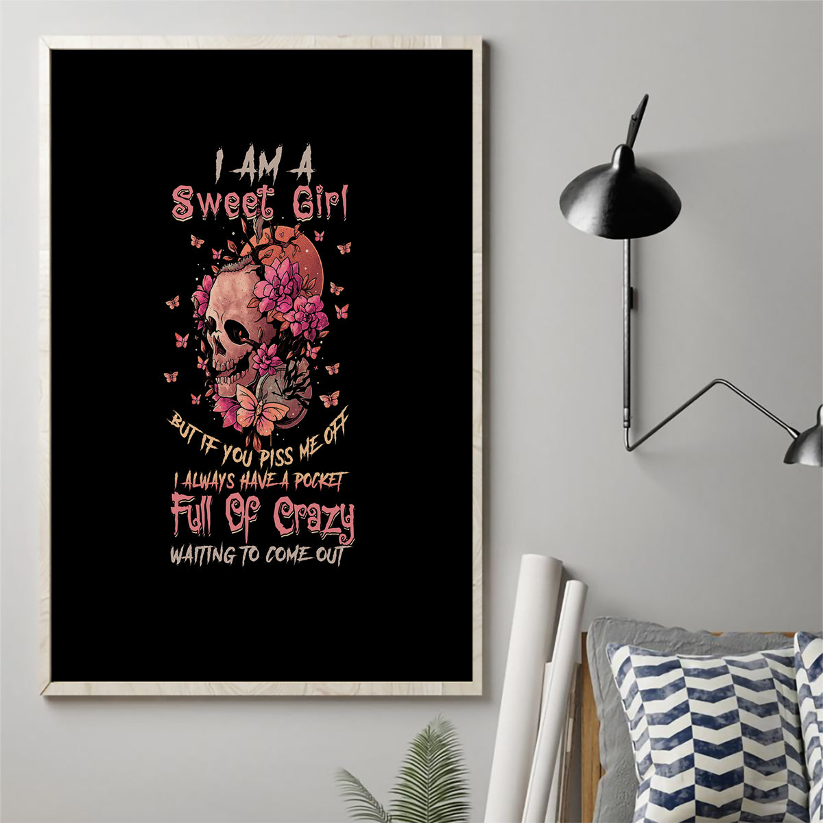 I Am A Sweet Girl Flower Skull Canvas Wall Art - Wonder Print Shop