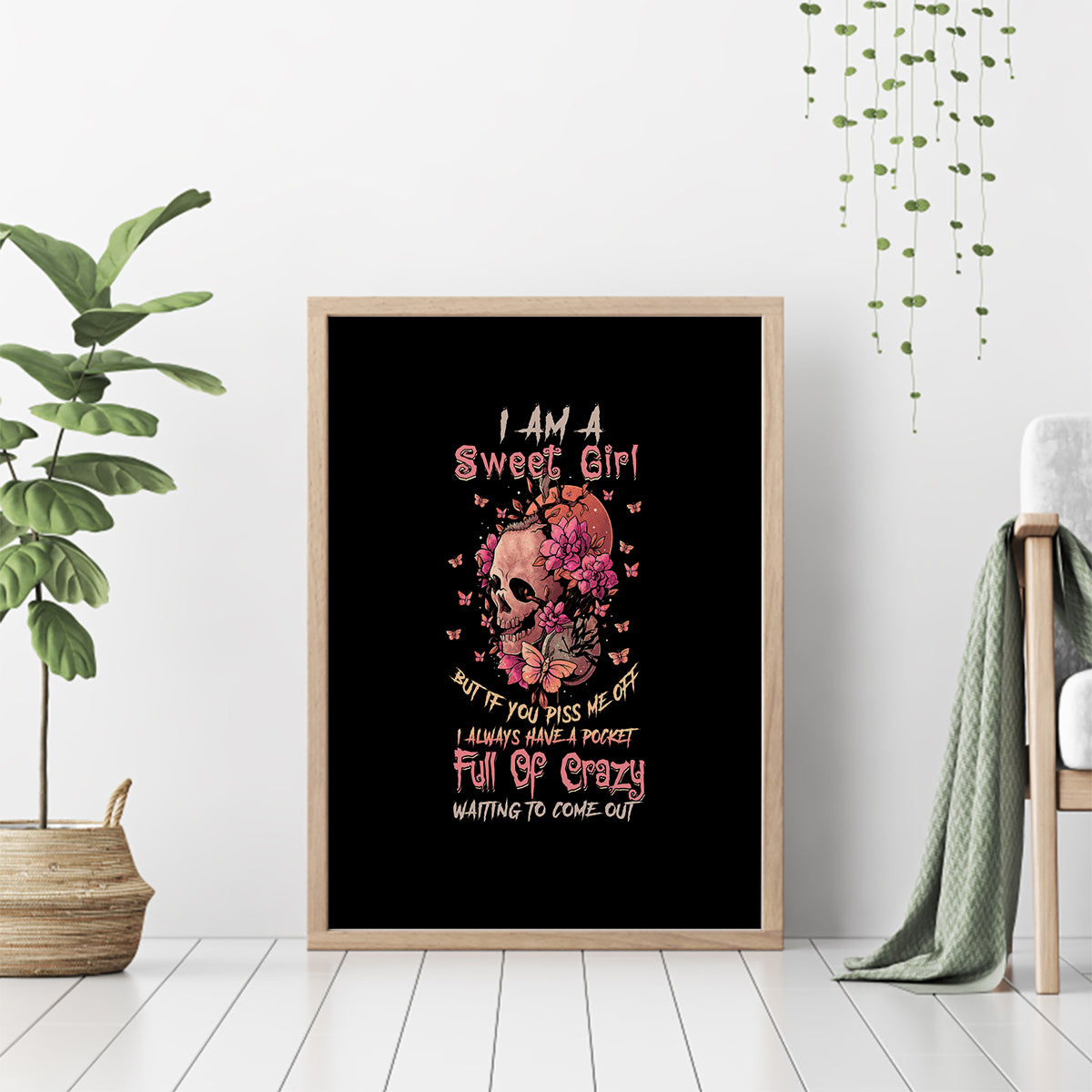 I Am A Sweet Girl Flower Skull Canvas Wall Art - Wonder Print Shop