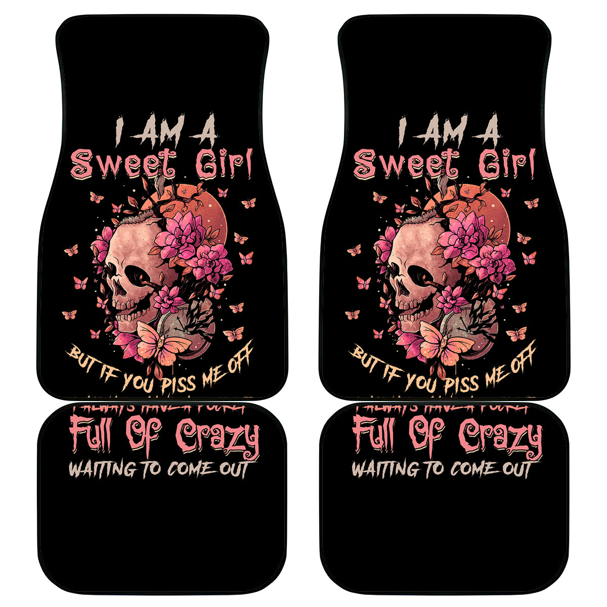 I Am A Sweet Girl Flower Skull Car Mats - Wonder Print Shop