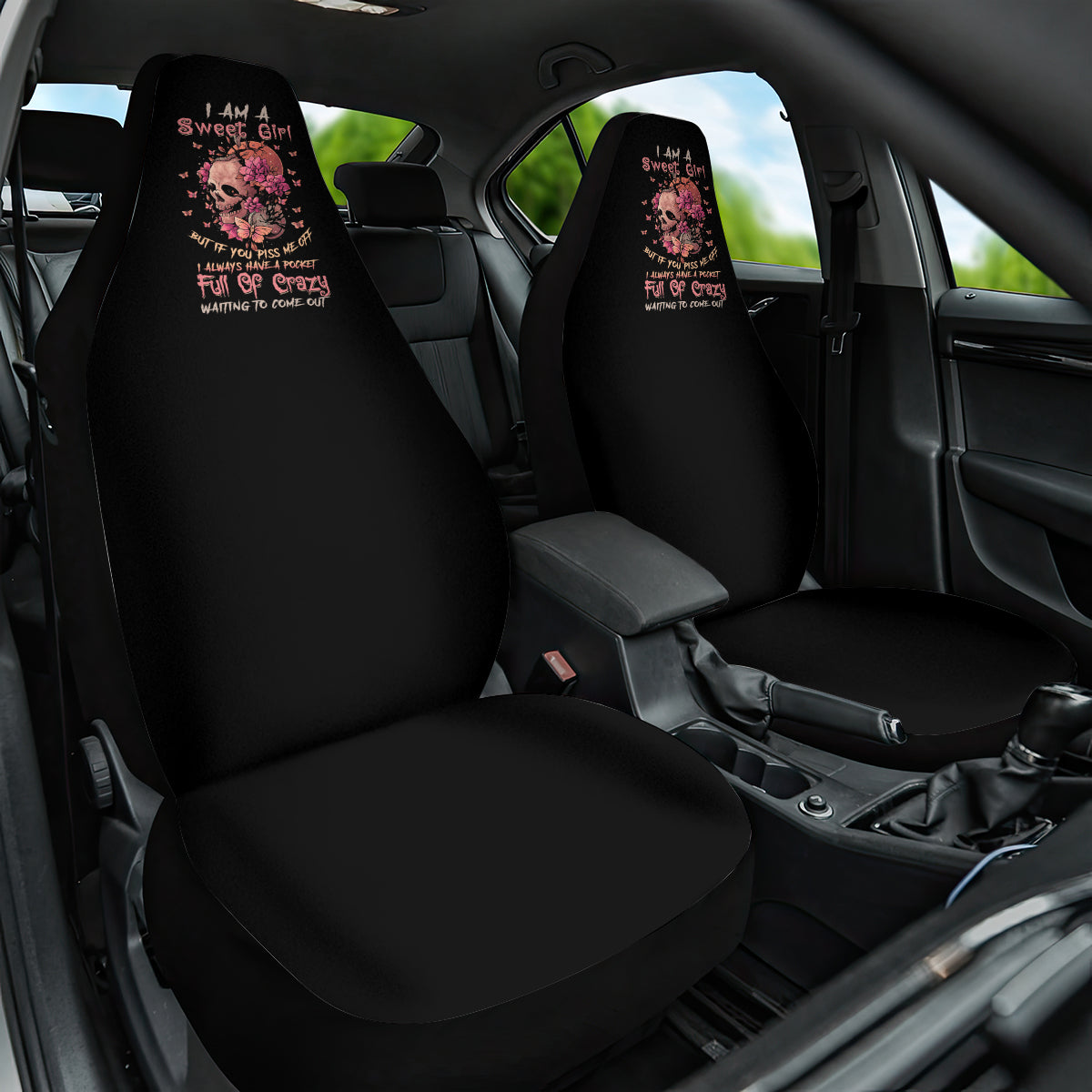 I Am A Sweet Girl Flower Skull Car Seat Cover - Wonder Print Shop