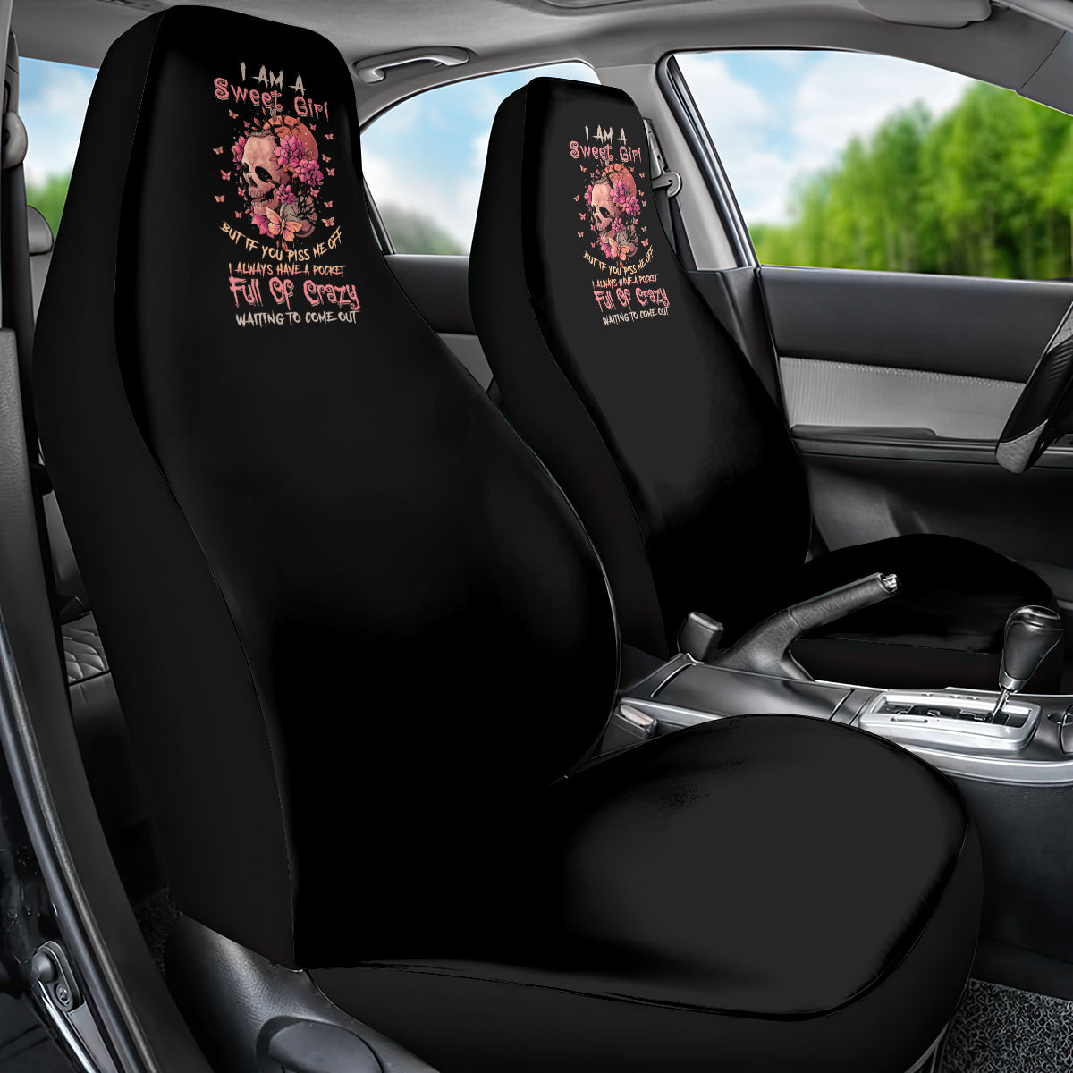 I Am A Sweet Girl Flower Skull Car Seat Cover - Wonder Print Shop