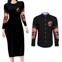 I Am A Sweet Girl Flower Skull Couples Matching Long Sleeve Bodycon Dress and Long Sleeve Button Shirt - Wonder Print Shop