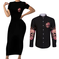 I Am A Sweet Girl Flower Skull Couples Matching Short Sleeve Bodycon Dress and Long Sleeve Button Shirt - Wonder Print Shop
