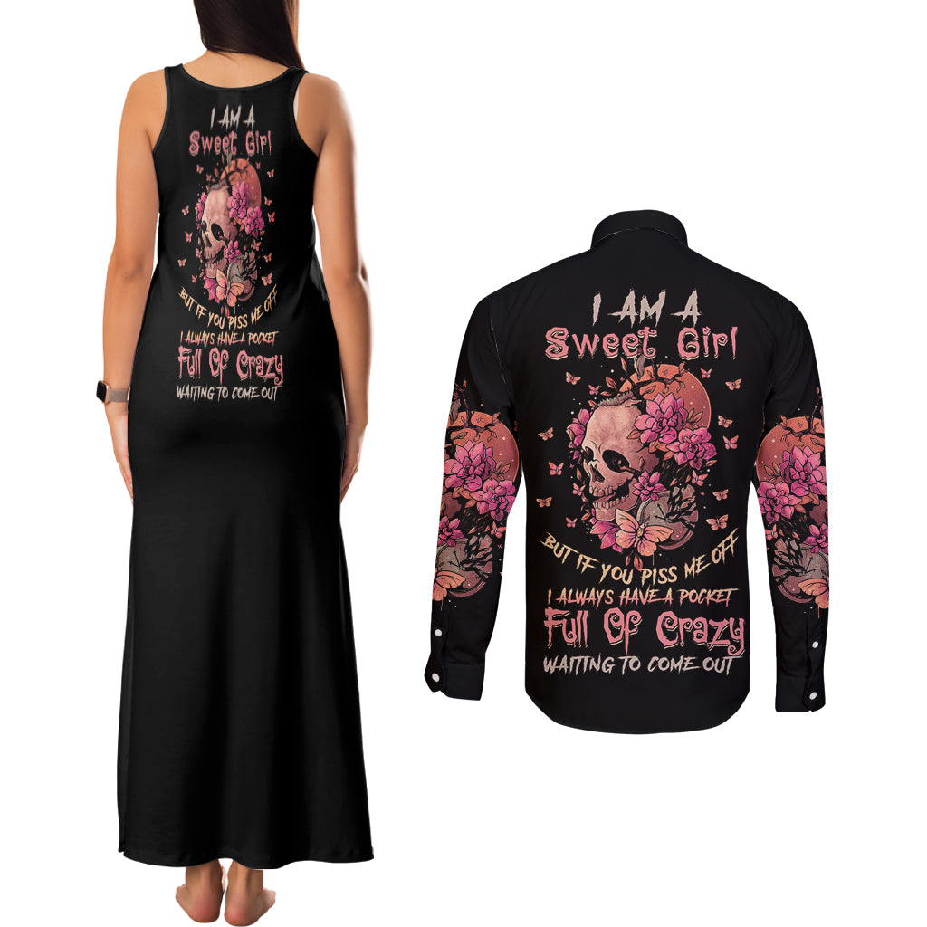 I Am A Sweet Girl Flower Skull Couples Matching Tank Maxi Dress and Long Sleeve Button Shirt - Wonder Print Shop