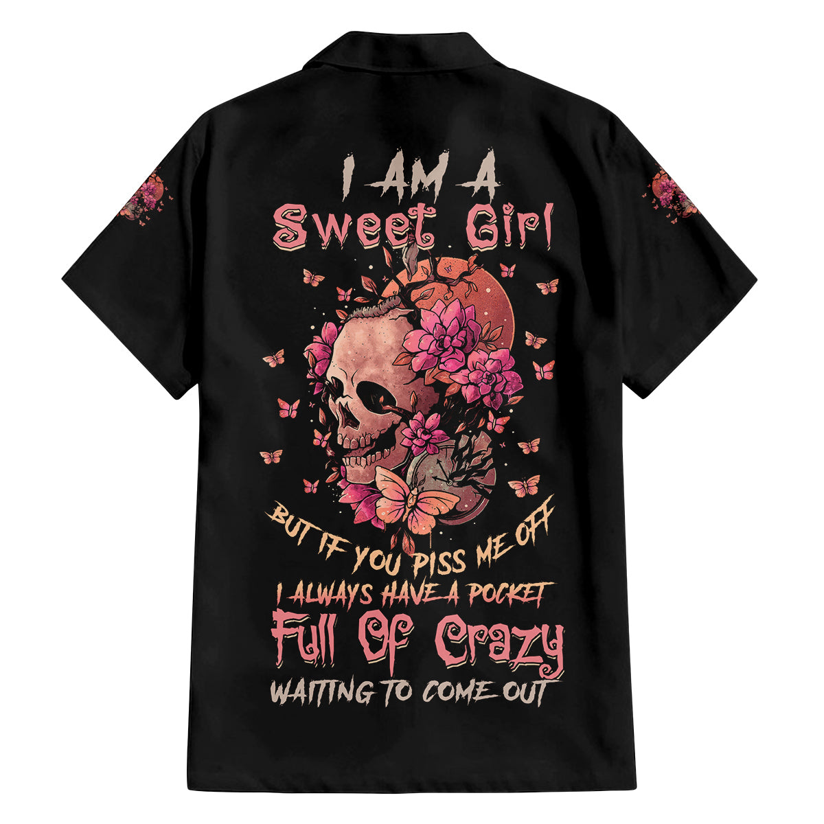 I Am A Sweet Girl Flower Skull Family Matching Off Shoulder Long Sleeve Dress and Hawaiian Shirt - Wonder Print Shop