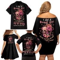 I Am A Sweet Girl Flower Skull Family Matching Off Shoulder Short Dress and Hawaiian Shirt - Wonder Print Shop