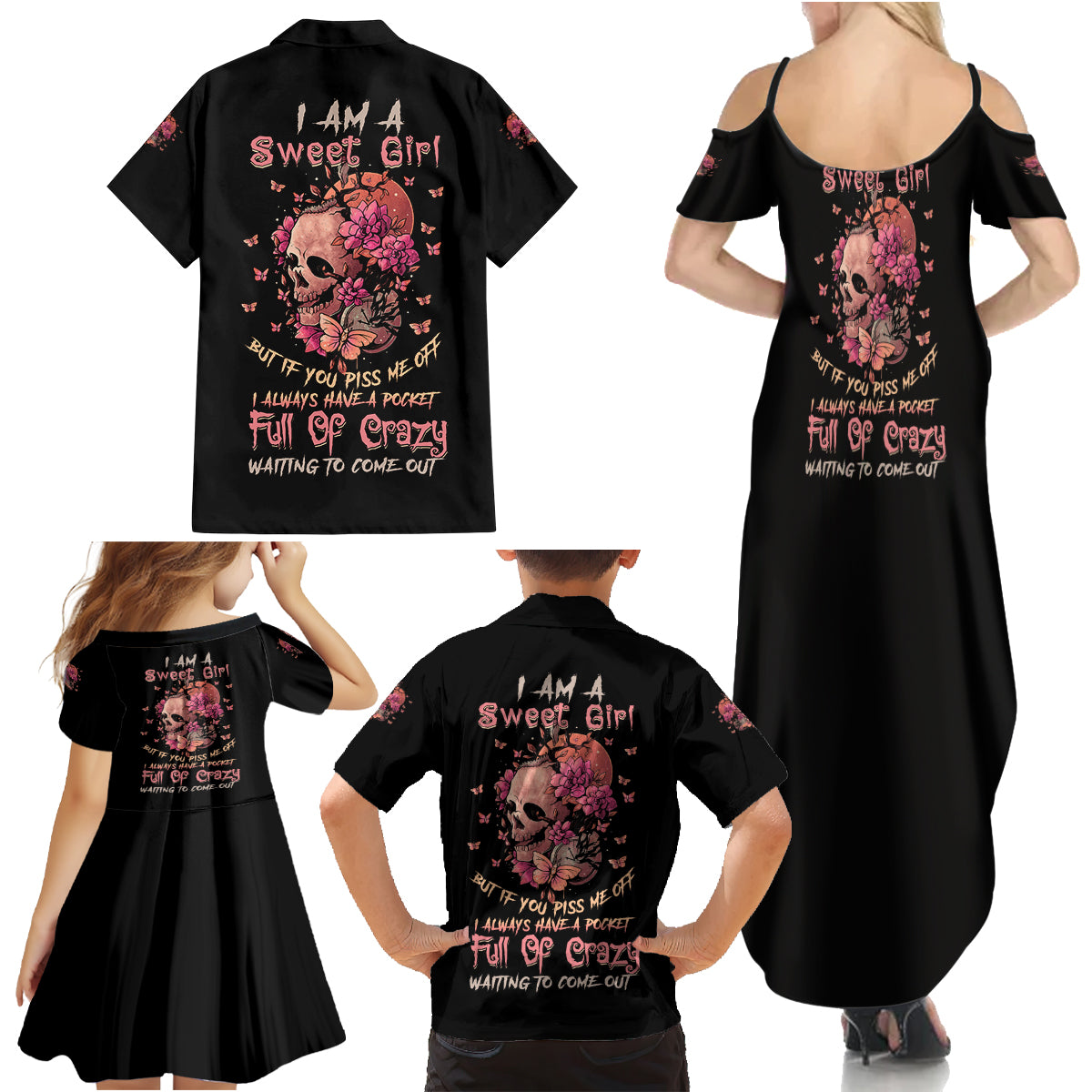 I Am A Sweet Girl Flower Skull Family Matching Summer Maxi Dress and Hawaiian Shirt - Wonder Print Shop