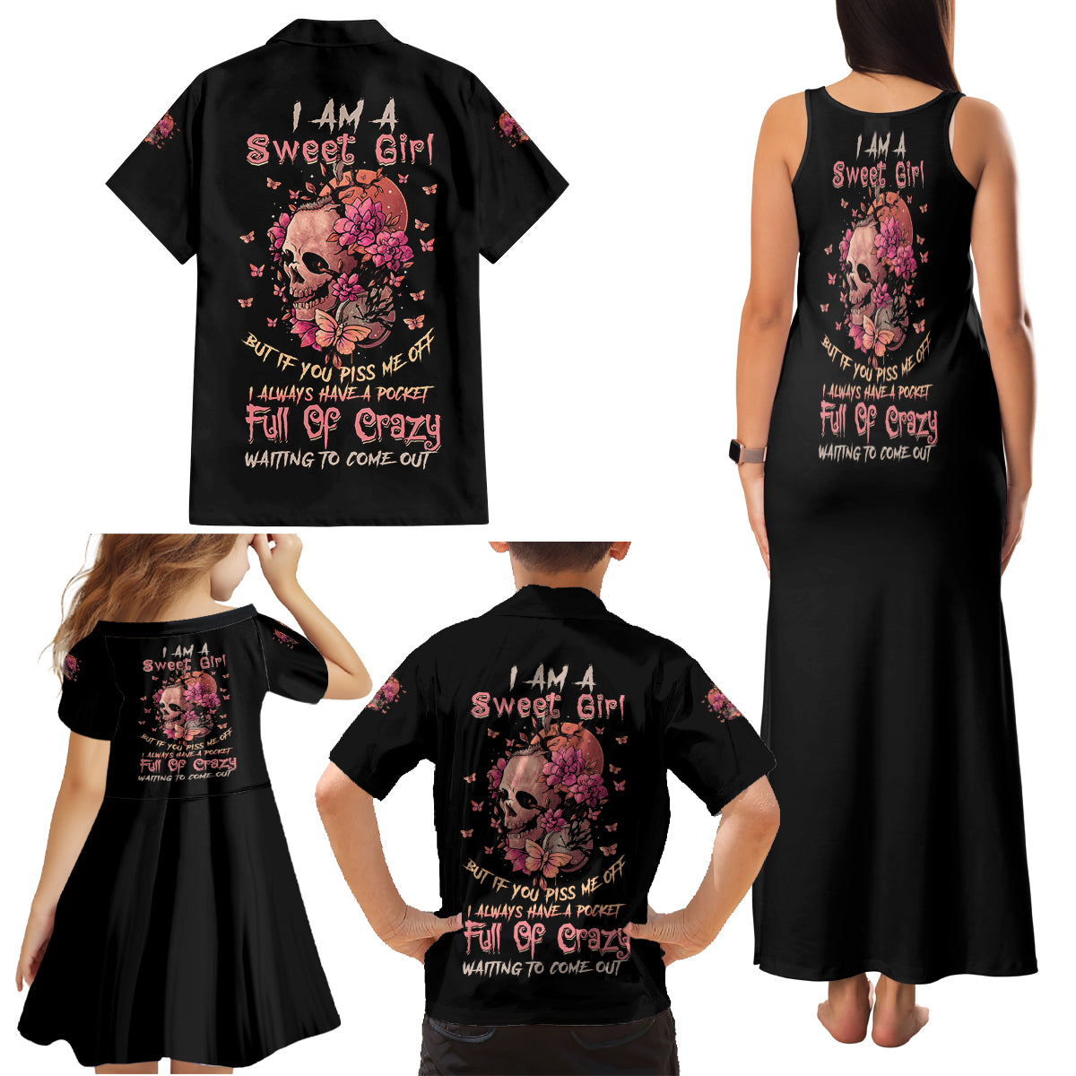 I Am A Sweet Girl Flower Skull Family Matching Tank Maxi Dress and Hawaiian Shirt - Wonder Print Shop