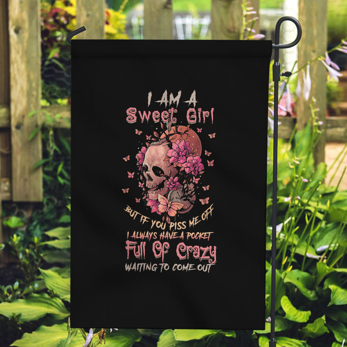 I Am A Sweet Girl Flower Skull Garden Flag - Wonder Print Shop