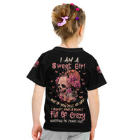 I Am A Sweet Girl Flower Skull Kid T Shirt - Wonder Print Shop