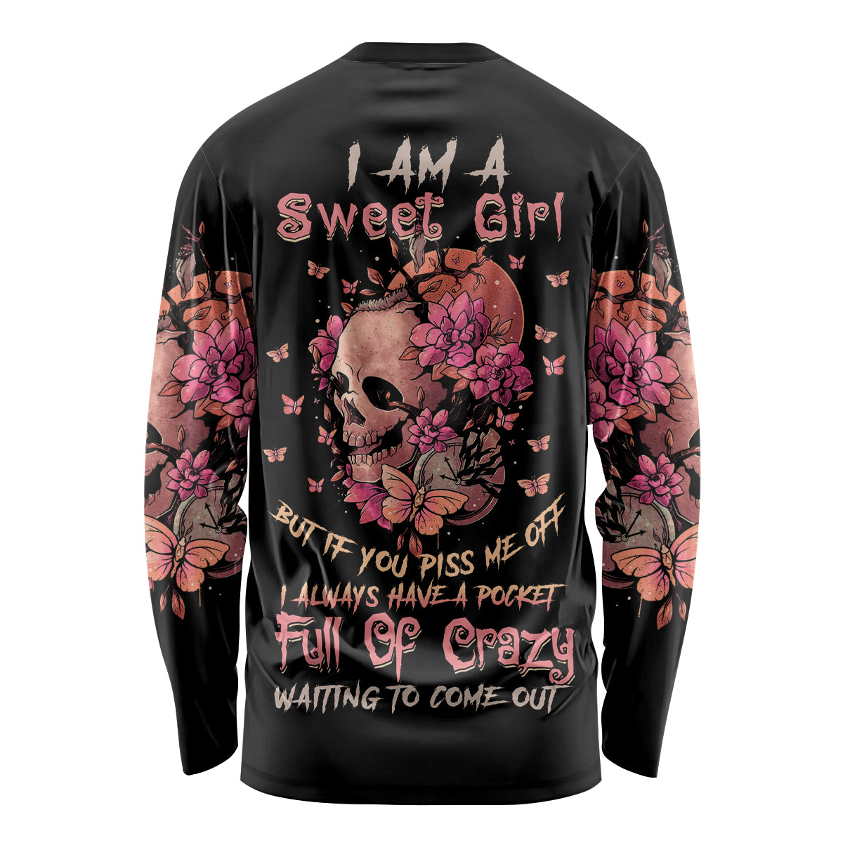 I Am A Sweet Girl Flower Skull Long Sleeve Shirt - Wonder Print Shop