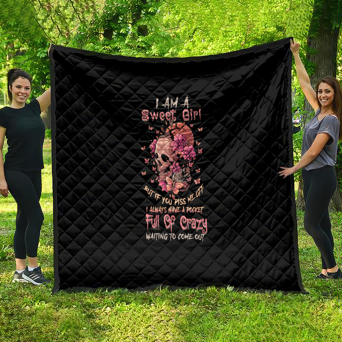 I Am A Sweet Girl Flower Skull Quilt - Wonder Print Shop