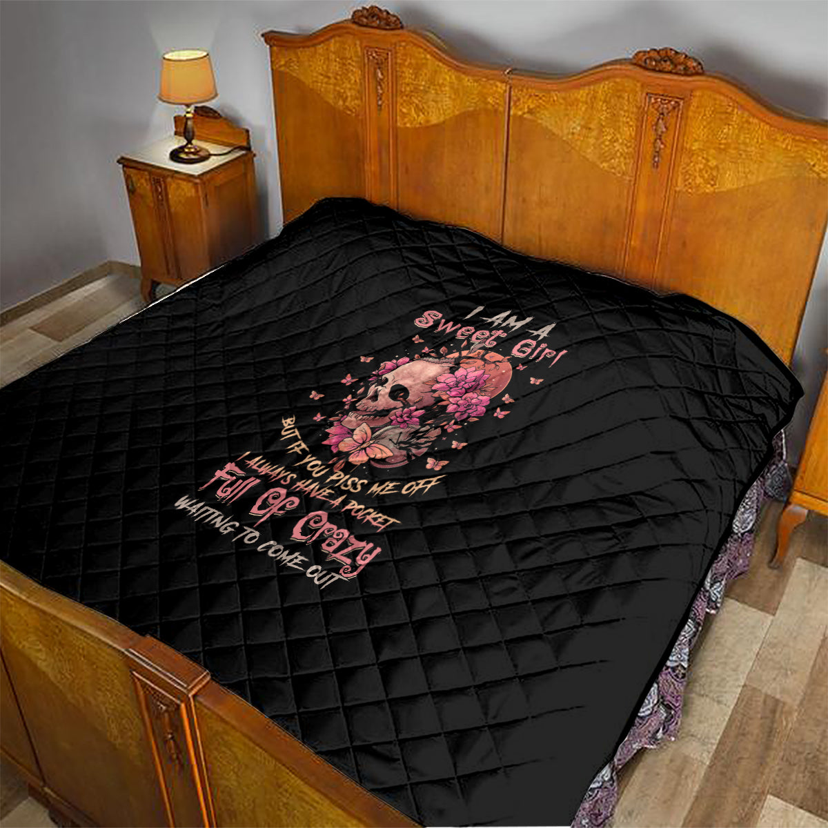 I Am A Sweet Girl Flower Skull Quilt - Wonder Print Shop