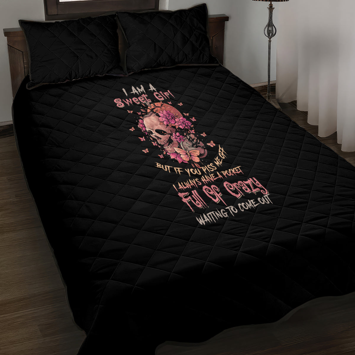 I Am A Sweet Girl Flower Skull Quilt Bed Set - Wonder Print Shop