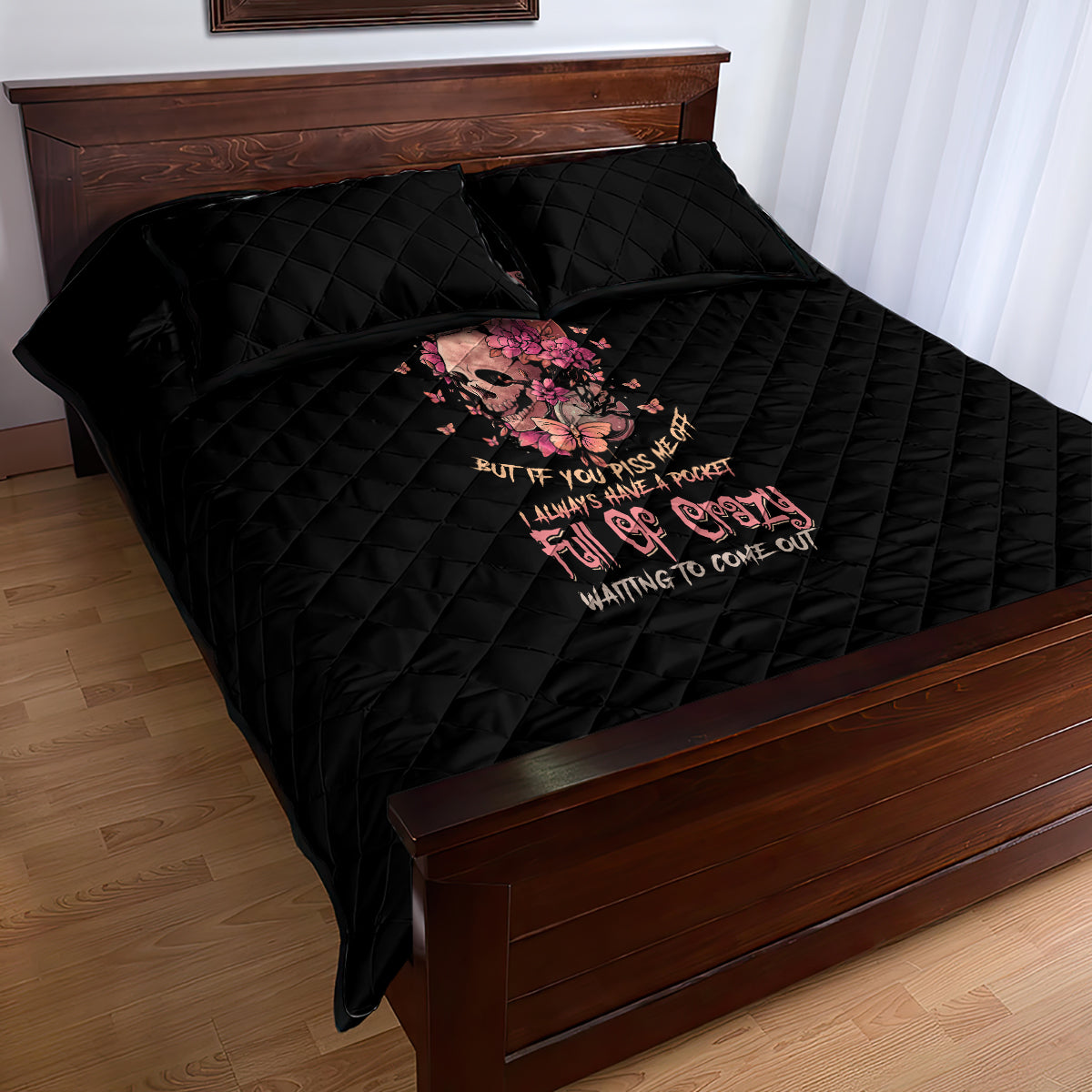 I Am A Sweet Girl Flower Skull Quilt Bed Set - Wonder Print Shop