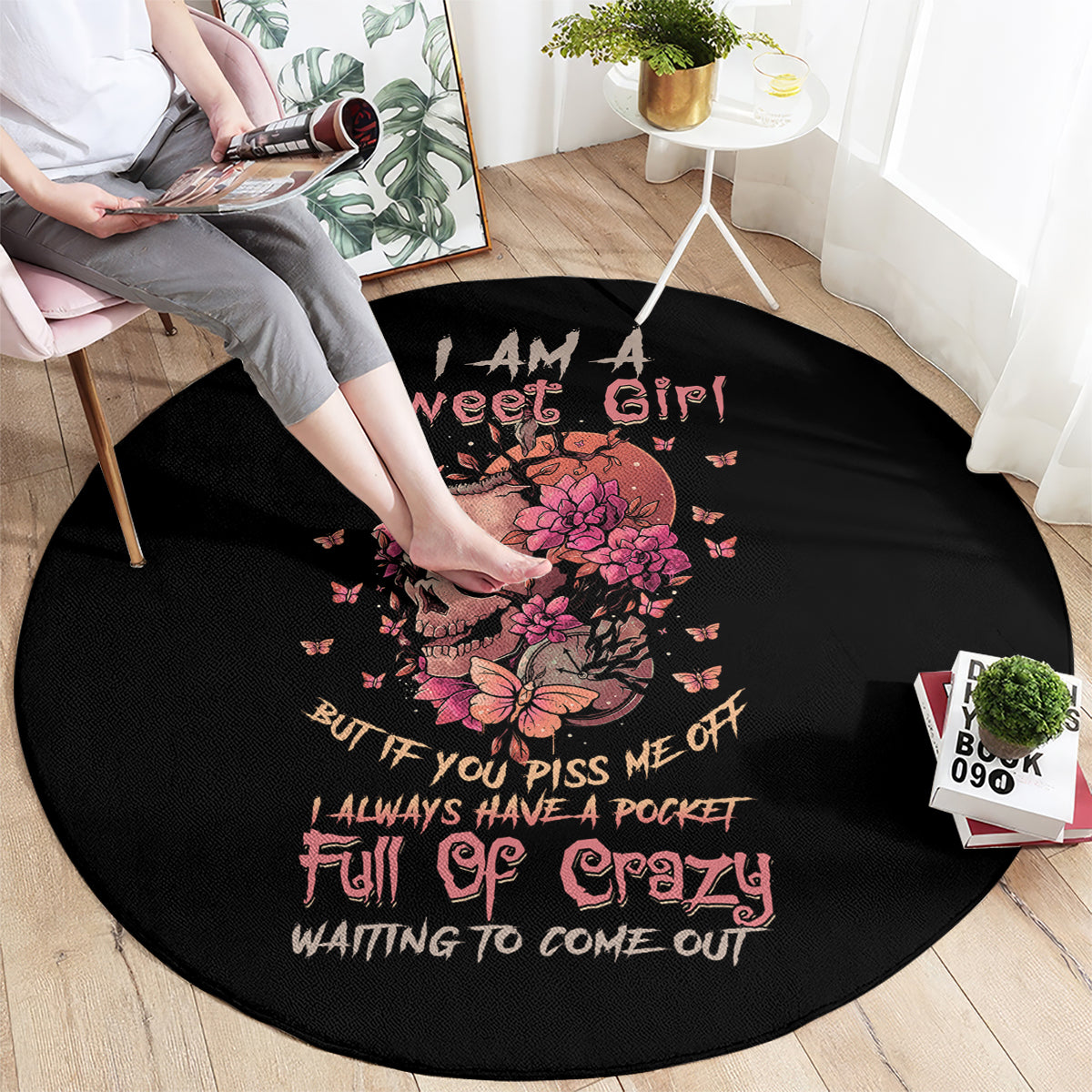 i-am-a-sweet-girl-flower-skull-round-carpet