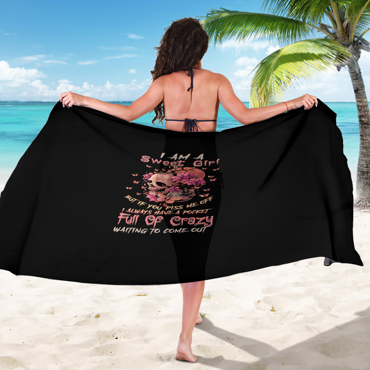 I Am A Sweet Girl Flower Skull Sarong - Wonder Print Shop