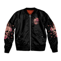 I Am A Sweet Girl Flower Skull Sleeve Zip Bomber Jacket - Wonder Print Shop