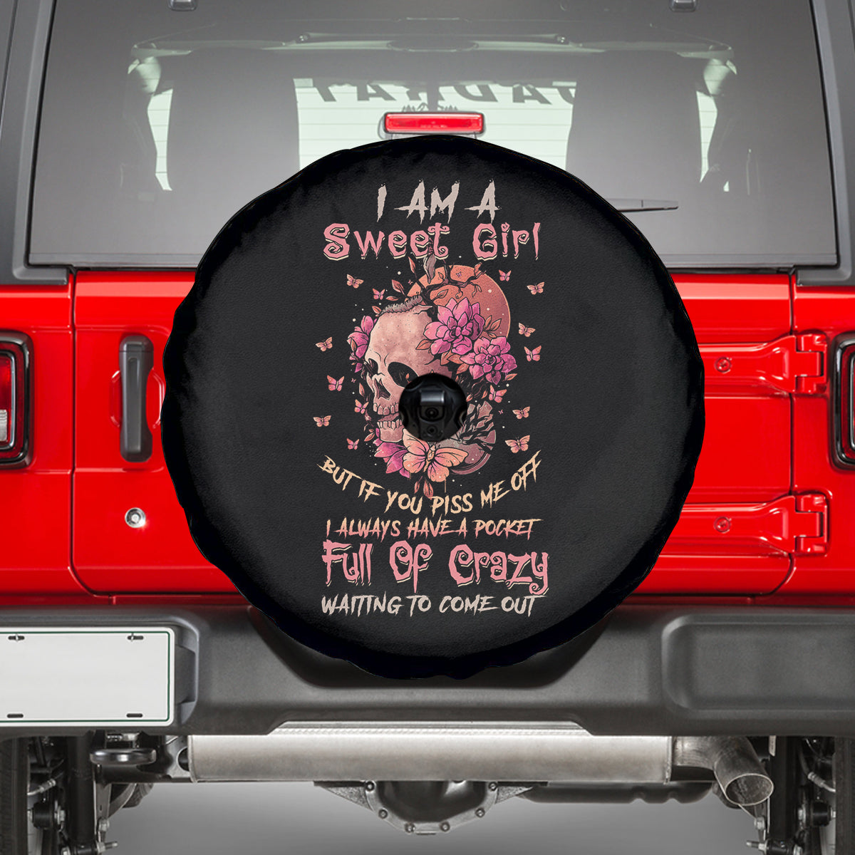 I Am A Sweet Girl Flower Skull Spare Tire Cover - Wonder Print Shop