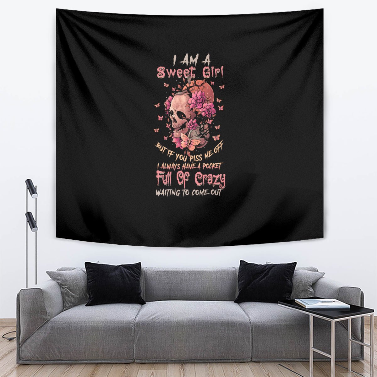 I Am A Sweet Girl Flower Skull Tapestry - Wonder Print Shop