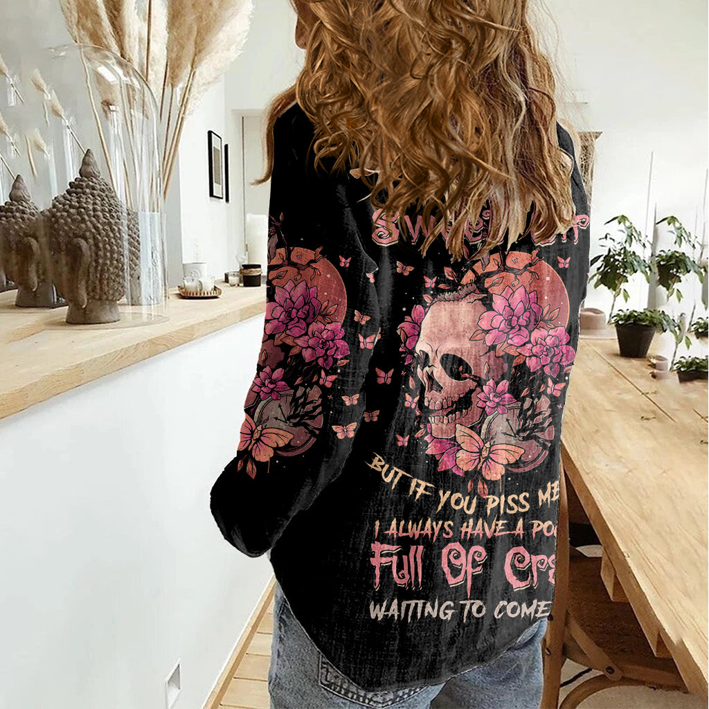 I Am A Sweet Girl Flower Skull Women Casual Shirt - Wonder Print Shop