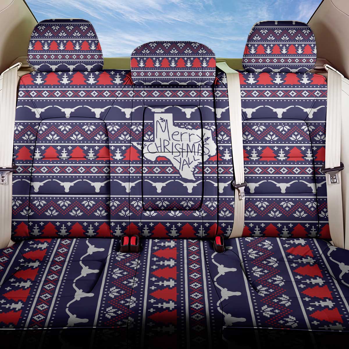 Merry Christmas Y'all Back Car Seat Cover Xmas Holiday Patterns - Wonder Print Shop