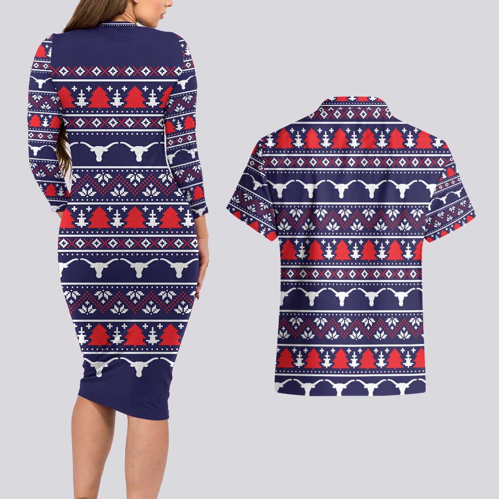 Merry Christmas Y'all Couples Matching Long Sleeve Bodycon Dress and Hawaiian Shirt Xmas Holiday Patterns - Wonder Print Shop