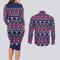 Merry Christmas Y'all Couples Matching Long Sleeve Bodycon Dress and Long Sleeve Button Shirt Xmas Holiday Patterns - Wonder Print Shop
