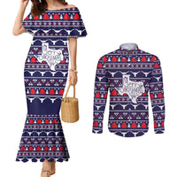 Merry Christmas Y'all Couples Matching Mermaid Dress and Long Sleeve Button Shirt Xmas Holiday Patterns - Wonder Print Shop