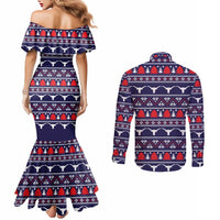Merry Christmas Y'all Couples Matching Mermaid Dress and Long Sleeve Button Shirt Xmas Holiday Patterns - Wonder Print Shop