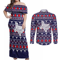 Merry Christmas Y'all Couples Matching Off Shoulder Maxi Dress and Long Sleeve Button Shirt Xmas Holiday Patterns - Wonder Print Shop