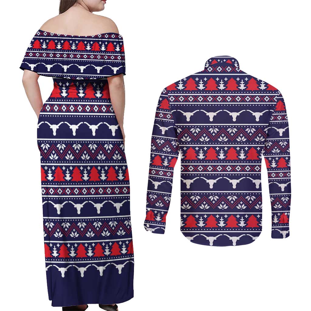 Merry Christmas Y'all Couples Matching Off Shoulder Maxi Dress and Long Sleeve Button Shirt Xmas Holiday Patterns - Wonder Print Shop