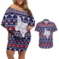 Merry Christmas Y'all Couples Matching Off Shoulder Short Dress and Hawaiian Shirt Xmas Holiday Patterns - Wonder Print Shop