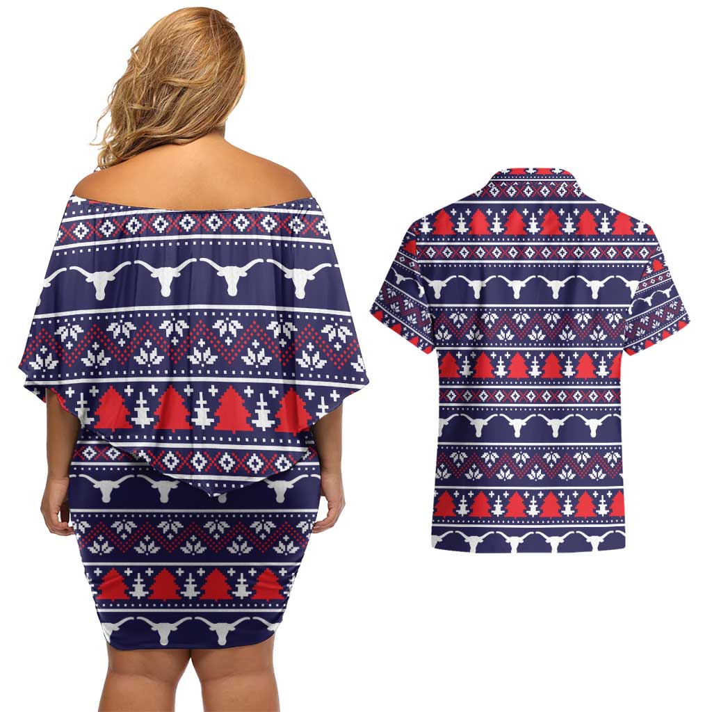 Merry Christmas Y'all Couples Matching Off Shoulder Short Dress and Hawaiian Shirt Xmas Holiday Patterns - Wonder Print Shop