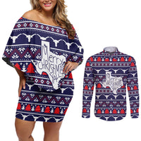 Merry Christmas Y'all Couples Matching Off Shoulder Short Dress and Long Sleeve Button Shirt Xmas Holiday Patterns - Wonder Print Shop