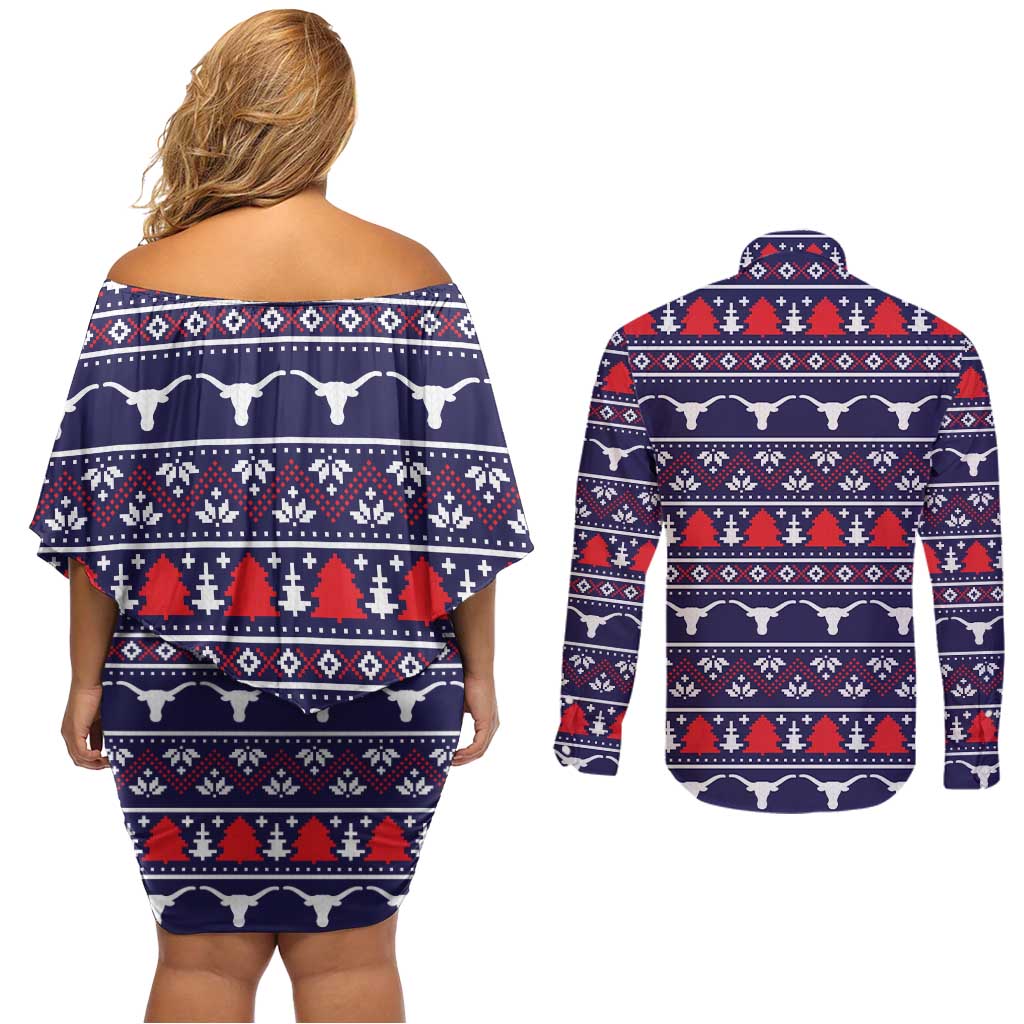Merry Christmas Y'all Couples Matching Off Shoulder Short Dress and Long Sleeve Button Shirt Xmas Holiday Patterns - Wonder Print Shop