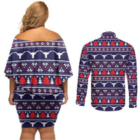Merry Christmas Y'all Couples Matching Off Shoulder Short Dress and Long Sleeve Button Shirt Xmas Holiday Patterns - Wonder Print Shop